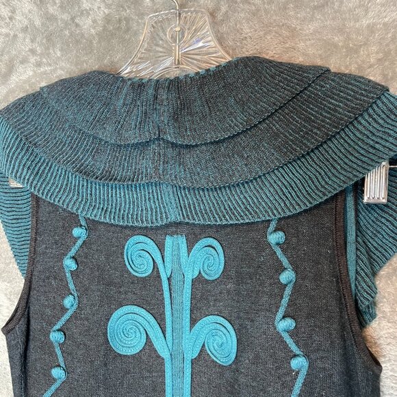 NIC+ZOE Charcoal and Teal Sleeveless Cardigan - Picture 5 of 10